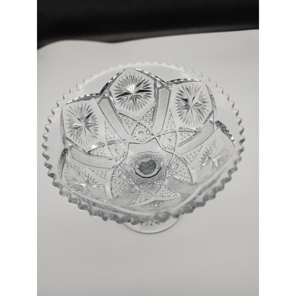 Vintage Clear Pressed Glass Pedestal Compote Candy Dish Sawtooth Starburst 6 1/2 - Picture 4 of 12